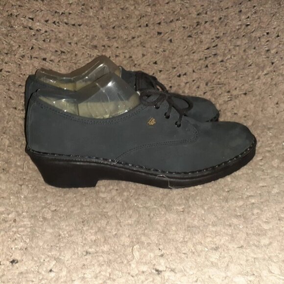 FINN COMFORT-Black Nubuck Loafers-Lace-Up-Wedge Heel-Size 6 UK-8 US-Near Mint - Picture 4 of 8